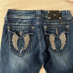 Miss Me Blue Boot Cut Jeans with Silver Embellishments
